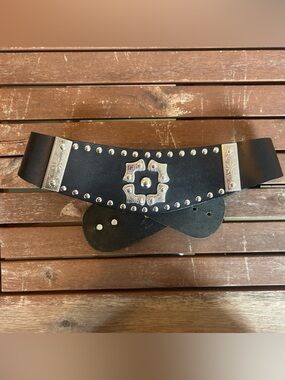 Black Western-Inspired Studded Leather